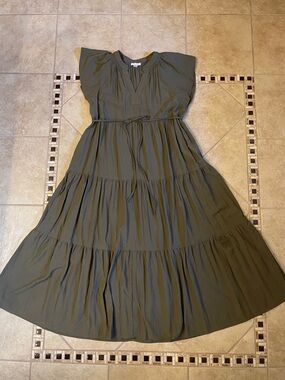 Calvin Klein Olive Green Tiered Maxi Dress 14